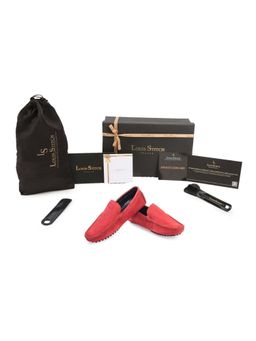 Louis Stitch - Italian Textured Moccasins Ferrari Red Suede Loafers for Men