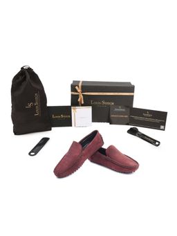 Louis Stitch - Italian Textured Moccasins Rosewood Suede Loafers for Men