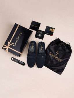 Louis Stitch - Italian Moccasins Blue Suede Plain Loafers for Men
