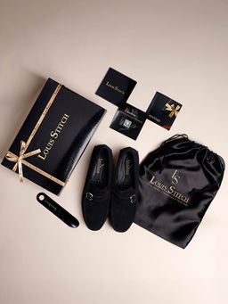 Louis Stitch - Italian Moccasins Black Suede Plain Loafers for Men