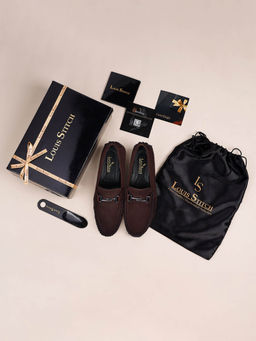 Louis Stitch - Brown Italian Suede Leather Handmade Driving Loafers