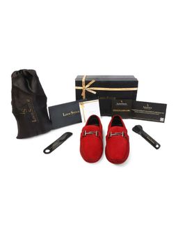 Louis Stitch - Red Italian Suede Leather Handmade Driving Loafers