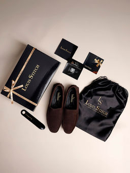 Louis Stitch - Italian Brunette Brown Suede Loafers for Men