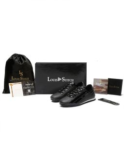 Louis Stitch - Men Black Perforations Leather Light Weight Sneakers