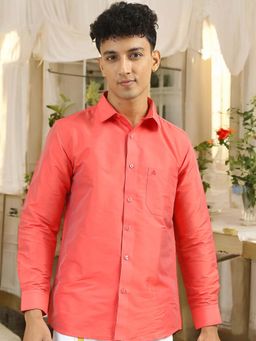 TATTVA - Mens Peach Toned Polyester Opaque Slim Shirt