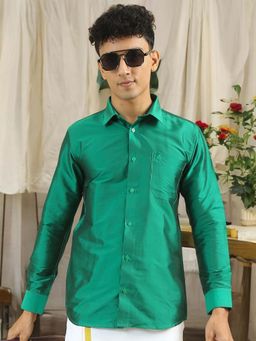 TATTVA - Mens Teal Toned Polyester Opaque Slim Shirt