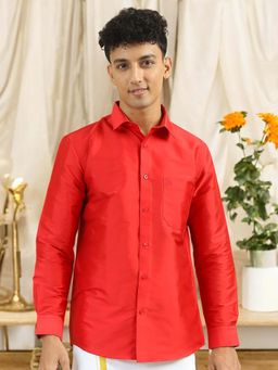 TATTVA - Mens Red Toned Polyester Opaque Slim Shirt