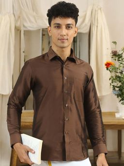TATTVA - Mens Chocolate Toned Polyester Opaque Slim Shirt