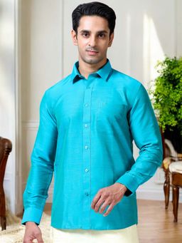 TATTVA - Mens Blue Toned Cotton Opaque Slim Shirt