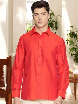 TATTVA - Mens Orange Toned Cotton Opaque Slim Shirt