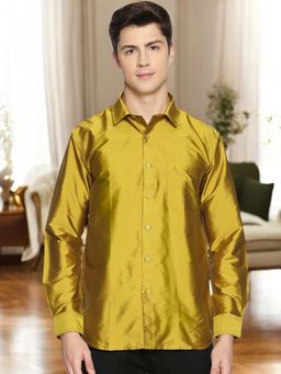 TATTVA - Mens Gold Toned Polyester Opaque Slim Shirt