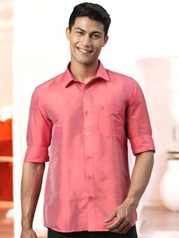 TATTVA - Mens Pink Toned Polyester Opaque Slim Shirt