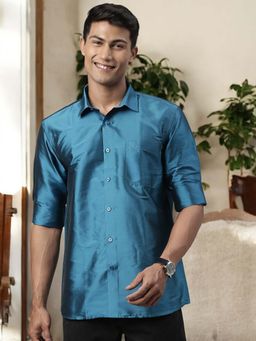 TATTVA - Mens Blue Toned Polyester Opaque Slim Shirt