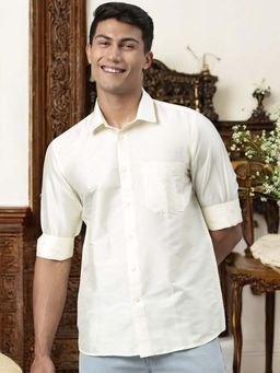 TATTVA - Mens Off White Toned Polyester Opaque Slim Shirt