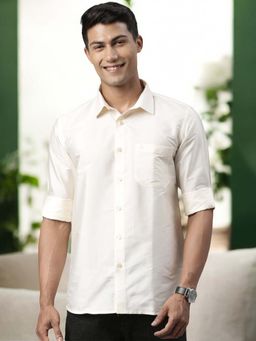 TATTVA - Mens Cream Toned Polyester Opaque Slim Shirt