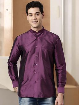 TATTVA - Mens Purple Toned Polyester Opaque Slim Shirt