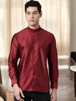 TATTVA - Mens Maroon Toned Polyester Opaque Slim Shirt
