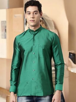 TATTVA - Mens Green Toned Polyester Opaque Slim Shirt