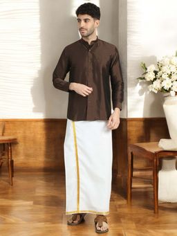 TATTVA - Mens Coffee Toned Polyester Opaque Slim Shirt