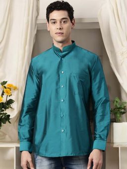 TATTVA - Mens Teal Toned Polyester Opaque Slim Shirt