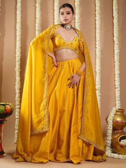 Ahi Clothing - Mustard Yellow Heavy Slob Silk Lehenga And Blouse With Dupatta