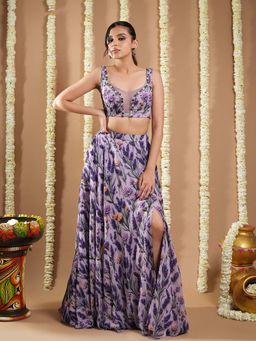 Ahi Clothing - Violet-Lilac Printed Indo Top With Skirt