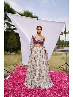 Ahi Clothing - Violet African Floral Lehenga And Blouse With Dupatta