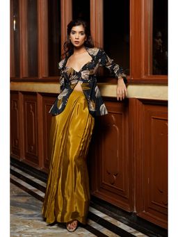 Ahi Clothing - Black Abstract Heavy Crepe Drape Top with Skirt