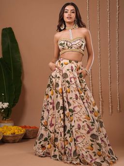 Ahi Clothing - Cream Lemon Printed Indo Top With Skirt