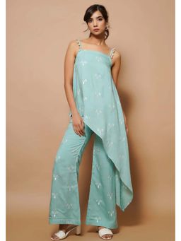 Ahi Clothing - Blue Modal Shoulder Straps Embroidered Top with Pant