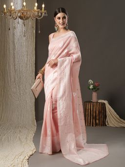 Akhilam - Womens Cotton Silk Peach Woven Design Designer Saree with Unstitched Blouse
