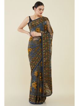 Soch - Women Grey Georgette Printed Saree with Unstitched Blouse