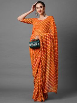 Akhilam - Orange Festive Georgette Printed Saree with Unstitched