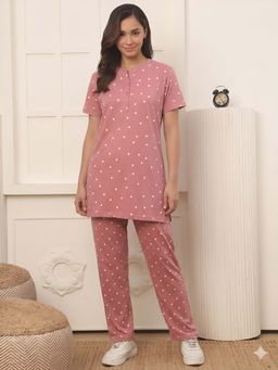 Indreams - Women Pink Polka Dot Top with Pyjama