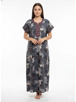 evolove - Women Grey Printed Vibrant Bliss Alpine Nightdress