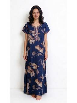 evolove - Women Navy Blue Floral Vibrant Bliss Alpine Nightdress