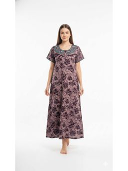 evolove - Women Brown Floral Printed Vibrant Bliss Alpine Nightdress