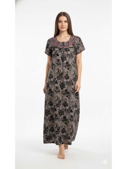 evolove - Women Black Floral Printed Vibrant Bliss Alpine Nightdress