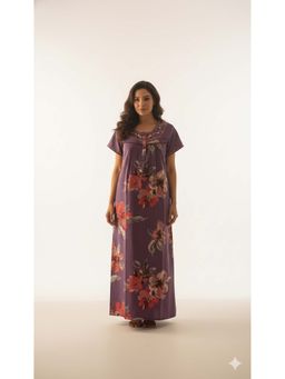 evolove - Women Mauve Floral Printed Vibrant Bliss Alpine Nightdress