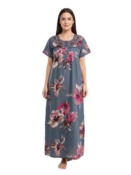 evolove - Women Blue Floral Printed Vibrant Bliss Alpine Nightdress
