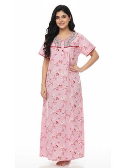 evolove - Women Pink Floral Printed Vibrant Bliss Alpine Nightdress