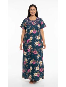 evolove - Women Navy Blue Floral Printed Vibrant Bliss Alpine Nightdress