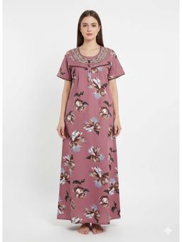 evolove - Women Mauve Floral Printed Vibrant Bliss Alpine Nightdress
