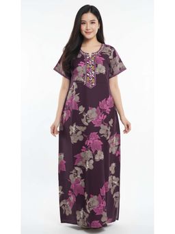evolove - Women Wine Floral Printed Vibrant Bliss Alpine Nightdress
