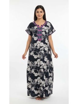 evolove - Women Black Printed Vibrant Bliss Alpine Nightdress