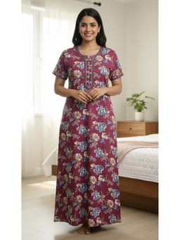 evolove - Women Pink Floral Printed Vibrant Bliss Alpine Nightdress