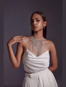 The Clothing Factory - Halter Neck White Crop Top