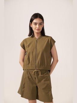Muvazo - Olive Cap Zip-Front Top