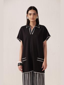 Muvazo - Black Monochrome Edge Tunic Top