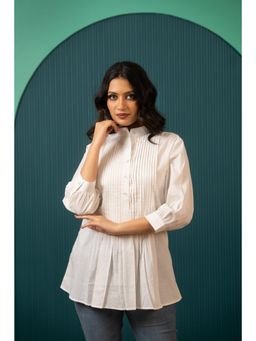 POMCHA - Sukoon Pin Tuck White Shirt Top